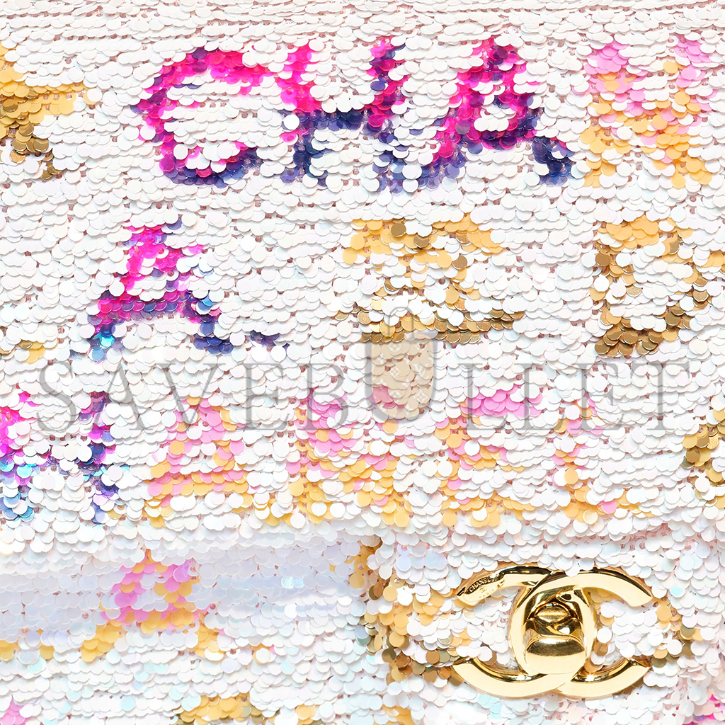 CHANEL MASTER SEQUIN LOGO CC SMALL SINGLE FLAP WHITE MULTICOLOR (20*13*6cm)